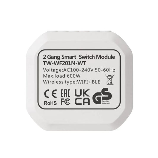 2-Gang 1-Way Smart Switch Module – Dual Channel Wi-Fi Lighting Control (Tuya-Compatible)