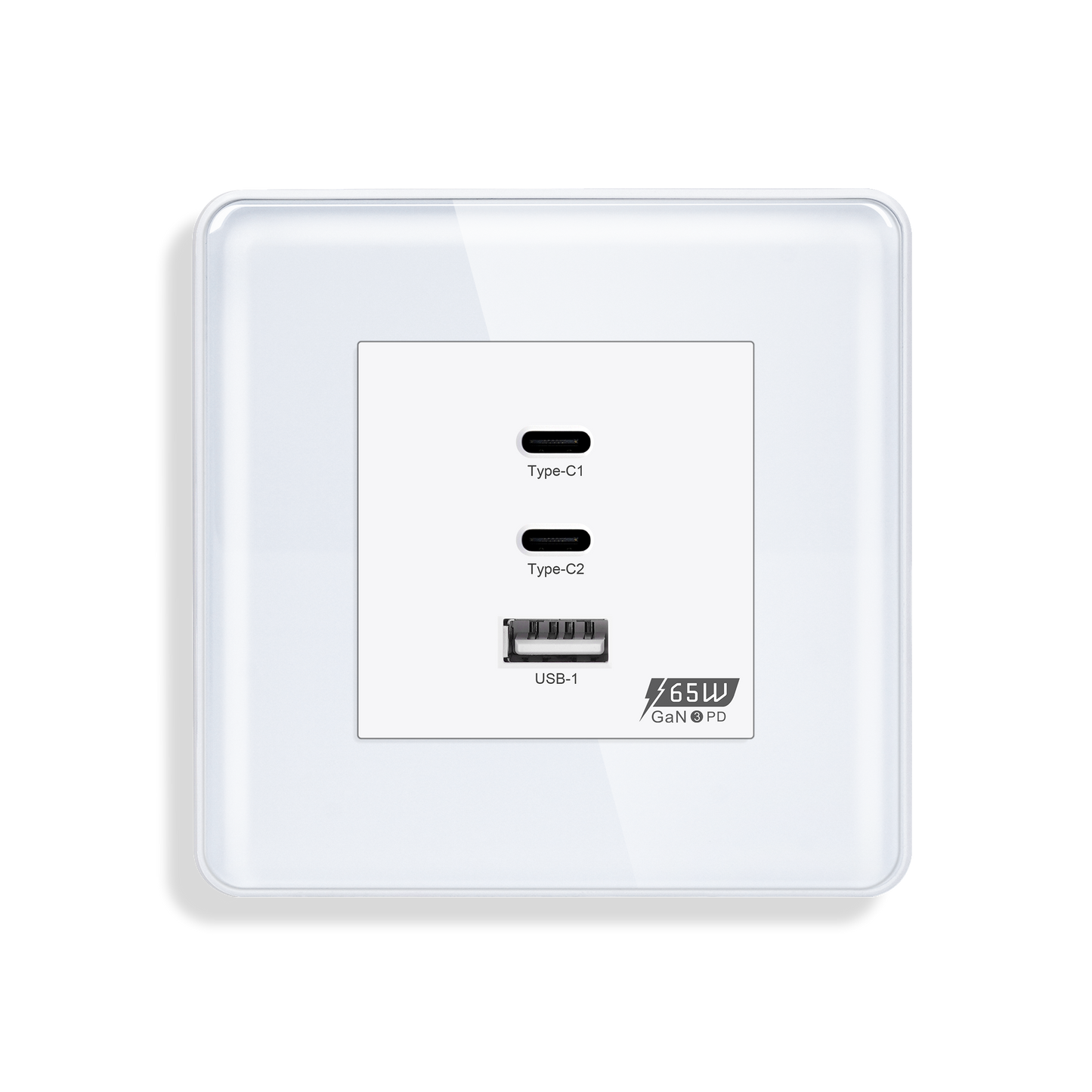 GaN3 PD 65W Super Fast Charging Socket – USB-C + USB-A Glass Panel Wall Outlet