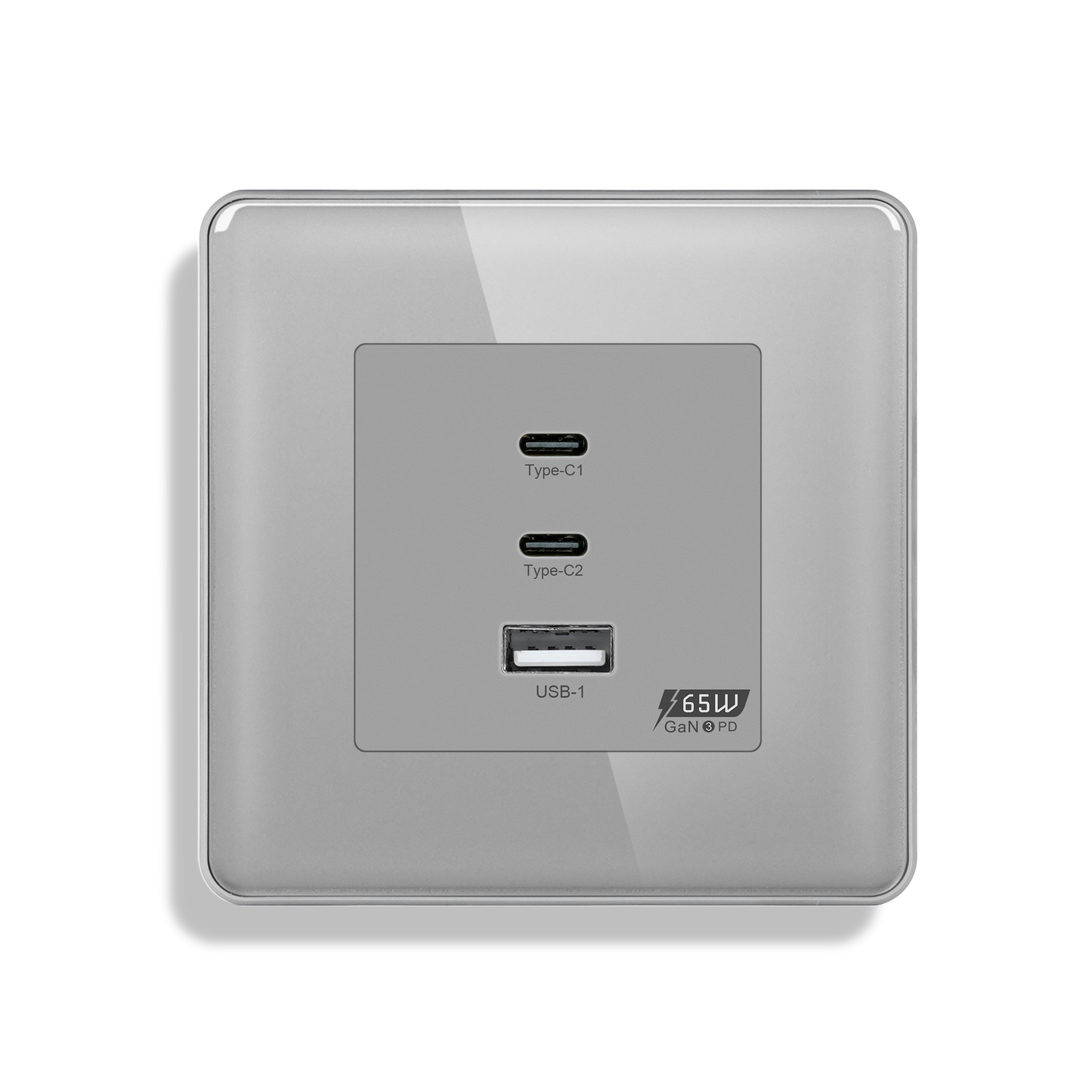 GaN3 PD 65W Super Fast Charging Socket – USB-C + USB-A Glass Panel Wall Outlet
