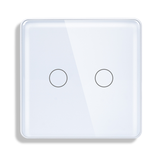 2-Gang Wi-Fi + Bluetooth Smart Touch Switch – Dual Circuit Control with App & Voice Integration