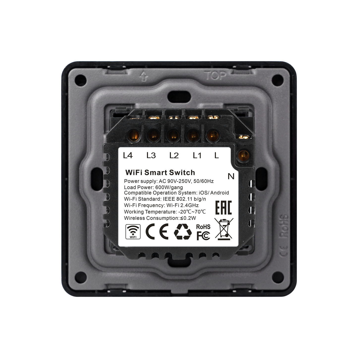 4-Gang Wi-Fi + Bluetooth Smart Touch Switch – Quad Circuit Smart Lighting Control with App & Voice Support
