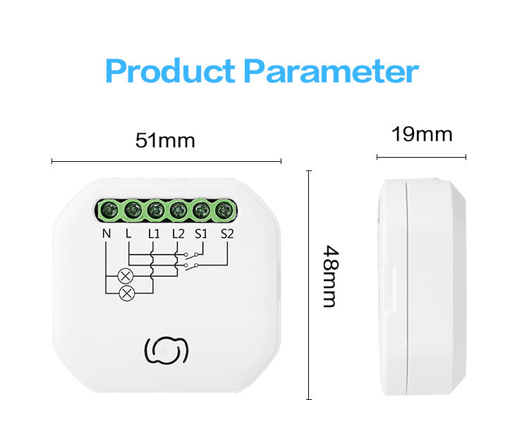 2-Gang 1-Way Smart Switch Module – Dual Channel Wi-Fi Lighting Control (Tuya-Compatible)