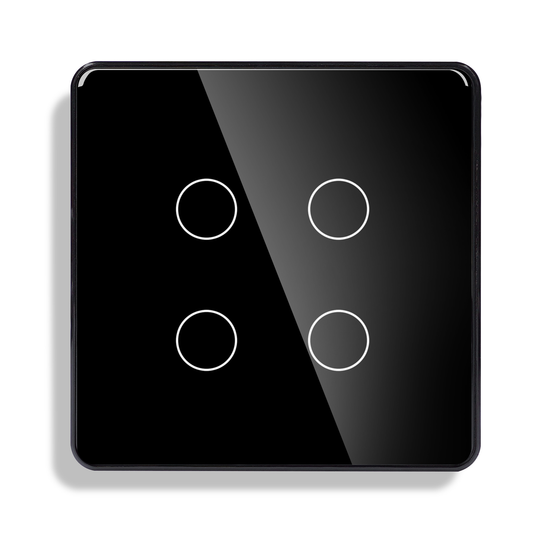 4-Gang Wi-Fi + Bluetooth Smart Touch Switch – Quad Circuit Smart Lighting Control with App & Voice Support