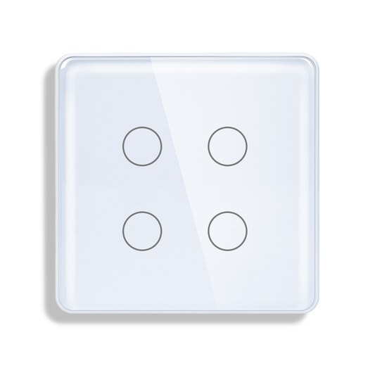 4-Gang Wi-Fi + Bluetooth Smart Touch Switch – Quad Circuit Smart Lighting Control with App & Voice Support